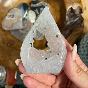 White Druzy Agate Teardrop Display Piece druzy Quartz and agate